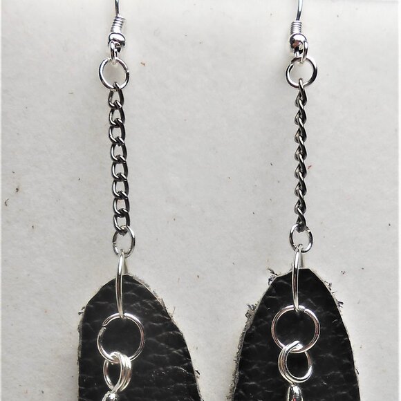 No.1133 Handmade earrings with leather pieces 2 1/2 inches long - Picture 3 of 4